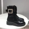 Fashion lady winter ankle boots crystal buckle lace up high quality cowskin platform designer printing martin booties women flat boot shoes size 35-41 top shoe