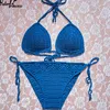 Bikini bianchi fatti a mano all'uncinetto Bikini Set donne sexy Swimwea costume da bagno estivo femminile tankini bagnante costume da bagno da donna 210722