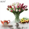 12 pz vero tocco dell'unità di elaborazione mini tulipano fiore fiori di nozze bouquet di fiori di seta artificiale per la decorazione domestica del partito regalo Y200104