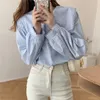 Women's Blouses & Shirts QOERLIN Chic Preppy Style Sweet Fashion Women Sailor Collar Tops Fresh Puff-Sleeve All-Match Shirt Loose Casual Str