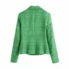 ZA 2021 Kadınlar Yeşil Blazer Kruvaze T Highstreet Moda Boy Ceket X0721