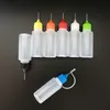 Empty Plastic Needle Bottle 3ml 5ml 10ml 15ml 20ml 30ml 50ml PE E cig liquid Dropper Bottles With Colorful Screw Metal Needle Cap DH5464