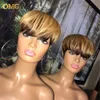 Peruki krótkie proste Bob Pixie Cut Non Lace Front Brazilian Human Hair Black /Ombre Blonde Peruka z grzywką dla czarnych kobiet