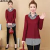Blusas Mujer de Moda Herfst Koreaanse Fake Twee Stukken Patchwork Striped Shirts Plus Size Lange Mouw Vintage Blouse Dames 5XL 21302