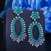 Designer Green Cubic Zirconia Crystal Big Luxury Earrings for Women Statement Engagement Party Wedding Jewelry CZ903 210714