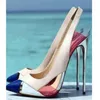 Handgjorda Kvinnor Stiletto Högklackade Klänningskor Multicolored Patchwork Läder Slingback Pekad Toe Evening Party Prom Fashion Court Pumps D591