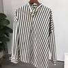 Women's Blouses & Shirts Orange White Stripped Cotton Oversized Asymmetric Shirt Diagonal Collar LONG Sleeves With Buttoned FASHION TOPS Blo