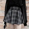 Korea Herbst Winter Frauen Harajuku Gothic Lace-Up Hohe Taille Grau Plaid Mini Rock Weibliche Punk Vintage A-linie Röcke l922 210603