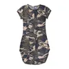 Women's Erotic Lingerie Dress Short Sleeve Camouflage Print Side Slit Sheer Mesh See Through Party Club Sexy T-Shirt Mini Dress Y1204