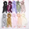 Fashion Bow Streamers Elastic Hair Bands Scrunchies Solid Color Silk Polyester Knotted Hair Ties Women Girls Hair Accessories