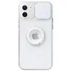 iPhoneの携帯電話ケース14 Pro Max 13 Mini 12 11 XS XR X 8 7 Plus SE CANDY SLIDING LENSカメラショックプルーフ透明なクリアハードアクリルカバー付きスタンドホルダー付き