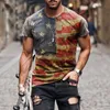 2021 Männer Kleidung Sommer Amerika Flagge Retro Casual Kurzarm T-Shirt Mode Rundhals Sterne Drucken Pullover Lose Tops 210317