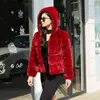 Moda Yüksek Kaliteli Kürklü Faux Kürk Palto Ve Kadınlar Kapüşonlu Kış Zarif Kalın Sıcak Giyim Sahte Kürk Ceket 211122