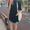Sungtinリネンコットンブラウスブレザージャケットの女性エレガントな韓国ルーズ女性カジュアルリネン薄いブレザー半袖ストリート壁新X0721