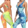 Mode vrouwen sport pak sexy open rug yoga set fitness jumpsuit womens trainingspak tummy control gym broek sportkleding 210813