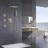 Brushed Gold Bathroom Shower System Faucets Set Wall Mounted Shower Head Thermostatic Rainfall Douche