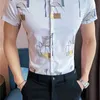 夏の男性の半袖シャツブリティッシュスタイルのビジネスフォーマルドレスシャツスリムフィットストリートウェアカジュアルシャツの化学ホム210527