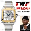 TWF Horloge Skeleton Lm WHSA0019 Swiss Ronda 4S20 Kuvars Erkek İzle İki Ton Sarı Altın Hızlı Sökme Paslanmaz Çelik Baskavak Süper Baskı Puretime A262B2