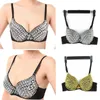 Högkvalitativ sexig bh push up Luxury Sequined Bra Lady Silver / Gold Punk Studded Sponge Dance Bras för Party 210623