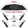 Resistente al vento Ombrello automatico a 3 pieghe Rain Women Leather Manico in legno Business British Style Regalo da uomo Large 210721