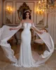 Мода бисера русалки свадебные платья Sheer Bateau вырезывающие свадебные платья с длинными рукавами разведка поезд шифон плюс размер Vestido de Novia