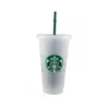 Starbucks 24oz / 710ml Plastikowy Tumbler wielokrotnego użytku Clear Picie Płaski Dolny Puchar Pilar Kształt Pokrywy Słomy Kubek Bardian DHL Wysyłka