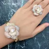Earrings & Necklace Ness Luxury Flower 2Pc Bangle Ring Sets Cubic Zircon Jewelry For Women Wedding Tricolor African Dubai Bridal Set