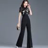 Summer Jumpsuit för kvinnor High Street Chiffon Floral Elegant Evening Party Black Flare Rompers Plus Size 2XL 3XL 4XL 210625