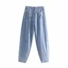 Aachoae Donna Blu Harem Jeans Jeans larghi mamma Vita alta Streetwear Fidanzati Pantaloni lunghi in denim lavato Pantaloni Jeans slouchy 210623