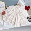 3-7 jaar Hoge Kwaliteit Lente Meisje Jurk Mode Chiffon Solid Draped Ruched Kid Kinderkleding Princess 210615