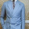 Double boutonnage décontracté hommes costumes Slim fit bleu clair smoking de mariage pour garçons d'honneur avec revers en pointe personnalisé homme mode vêtements X0909