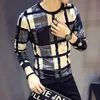 Męskie koszulki Luksusowe Welor Mężczyźni T Koszulka Casual Z Długim Rękawem Topy Tees Autum Winter Plaid T-shirt Streetwear Social Mens Odzież Odzież Homise Hom