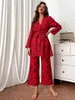 Été Femmes Pyjamas Léopard Imprimer Fit Ensembles À Manches Longues Chemise De Nuit En Dentelle Top Avec Pantalon Costume De Nuit 211215
