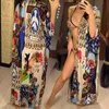Bawełna Długa Sukienka Plażowa Sukienka Saida De Praia Przykryć Kaftan Sarong Vestido Swim Wear Ropa Playa Tunika # Q796 210722