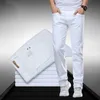 Klassisk stil Mäns Regular Fit White Jeans Business Smart Fashion Denim Avancerade Stretch Cotton Trousers Male Brand Pants X0621