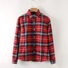 2021 New Cotton Checkered Plaid Blouses Shirt Cage Female Long Sleeve Casual Slim Women Plus Size Shirt Office Lady Tops Red 21302