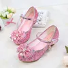 Ulknn outono meninas meninas sapatos para crianças princesa borboleta flor pérola glitter casual couro crianças sapatos roxo rosa ouro 210306