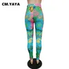 Cm.yaya Paisley Drukuj wysokiej talii Bodycon Pencil Spodnie dla kobiet Streetwear legging Fashion Active Skinny Spodnie 210915