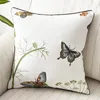 Cushion/Decorative Pillow Pastoral Embroidered Cushion Cover 45x45cm Peacock Butterfly White Decorative Pillows Boho Cotton Canvas Case Home