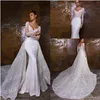 Abiti da sposa a sirena di design 2022 con strascico staccabile Splendidi abiti da sposa di lusso in pizzo applicati Abiti da sposa country