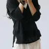 Harajuku manga comprida casual protetor solar camiseta mulheres esparsa de algodão linho estilo solto blusa plus size tops casaco solto 210306