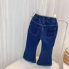 Jeans outono inverno crianças crianças arco xadrez beading beading denim split bota flare calças casuais moda grossa velo calças quentes