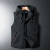 秋の冬のノースリーブのジャケットダウンベストメンズの暖かい厚いフード付きコートパッドされたウイストコートプラス特大5xl 6xl 7xl 8xl 210923