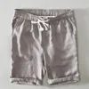 Men's Shorts Summer Beach For Men Solid White Casual Classic Drawstring Pure Linen Sweat Short Pants Clothing 2021