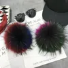 15cm Luxury Brand Fluffy Real Fox Ball Pompom Multicolor Äkta Fur Keychain Metal Ring Hängsmycke Väska För Kvinnor