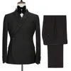 Men's Suits & Blazers Latest Designs Navy Blue Double Breasted Smoking Jacket Shiny Black Shawl Lapel Formal Tuxedos Wedding Party Prom Suit