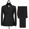 Men's Suits & Blazers Latest Designs Navy Blue Double Breasted Smoking Jacket Shiny Black Shawl Lapel Formal Tuxedos Wedding 232G