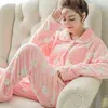 Inverno feminino pijamas de flanela conjuntos de pijamas de lã coral cardigan pijamas terno longo sleepwear mulher ternos quentes 2 peça rosa azul g222603352