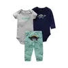 Niemowlę Baby Boy Zestawy Odzież 2021 Wiosna Śliczne Krótkie Rękawy Topy + Długie Rękawy Romper + Spodnie 3 sztuk Noworodka Baby Grils Odzież Ustaw G1023