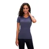 L2067 Solid Color Sports Shirt Fashion T-shirt outfit utomhus fitnesskläder kvinnor kort ärm yoga toppar smala fit löpande tankar